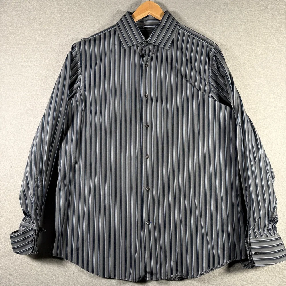 Banana Republic Mens XL Striped Button Down Shirt Grey Blue Cotton 334351-00
